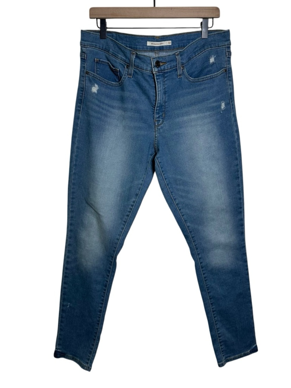 Levis Jeans Women 311 Shaping Skinny Mid-Rise Distressed Leg Size 32 32x30 Blue